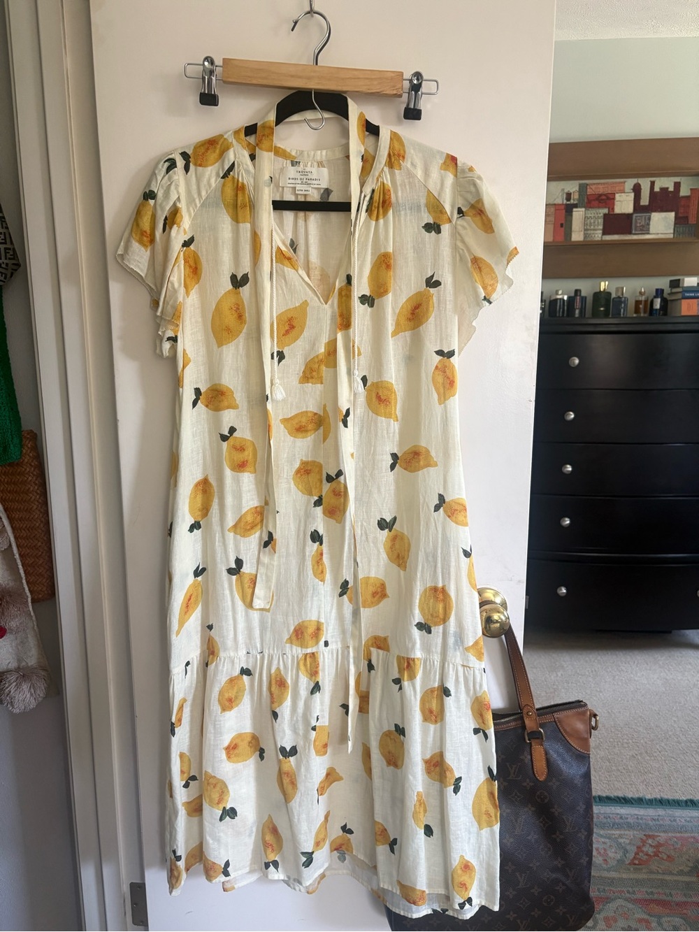 Linen Cotton Dress with Yellow Lemon Print